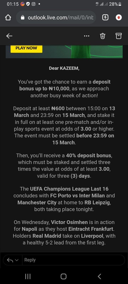deejayprince90's tweet photo. @Bet9jaOfficial @Bet9jaHelp @officialEFCC @icpcnigeria . Bet9ja is a fraudsters, they give me bonus which will expired in 3 days time but it was been removed the following day, it was given on 40% deposit and  it drop on 14th by 7am and was removed on 15th by 23:59, Ogun kill you https://t.co/CmZXo9U5dO
