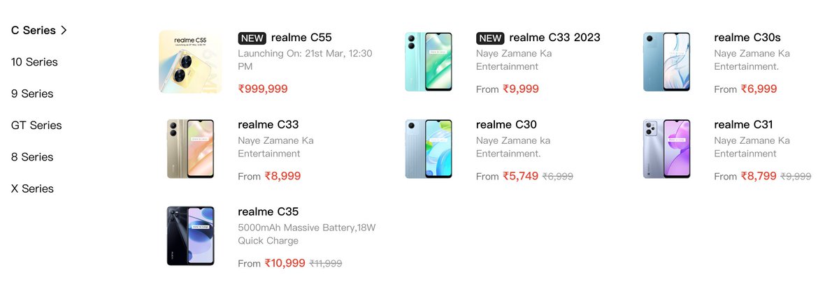 Biirgunj's tweet photo. @realmeIndia But sorry to say guys who would buy this C55 at Rupees 9 lakhs 99 thousand 9 hundred 99. LOL https://t.co/sDkltFrki9