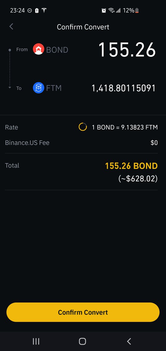 NupBRT's tweet photo. @BinanceUS I just used the convert feature with zero fee for the first time. I converted BOND to FTM. $628 in BOND became $560 in FTM in a second. https://t.co/HPoeiVgXQi
