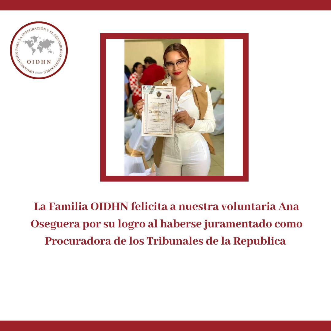 Desde la <a href="/OIDHN_ONG/">OIDHN</a> nos sentimos orgulosos de nuestros miembros por estar cada vez más cerca de la meta y porque ahora como Procuradores de los Tibunales de la República y Oficinas de la Administración Pública podrán brindar sus servicios a la sociedad ⚖🇭🇳 Felicidades 👏🏻👏🏻👏🏻👏🏻