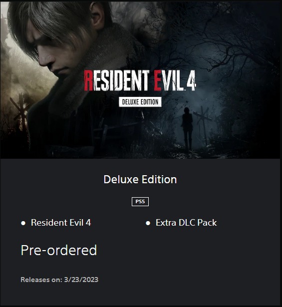 madmanmarz's tweet image. Got my Pre-order set for 𝙍𝙚𝙨𝙞𝙙𝙚𝙣𝙩 𝙀𝙫𝙞𝙡 4 𝙍𝙚𝙢𝙖𝙠𝙚 𝘿𝙀𝙇𝙐𝙓𝙀 𝙀𝘿𝙄𝙏𝙄𝙊𝙉.
#ResidentEvil4Remake #PS5 #PSNStore #capcom