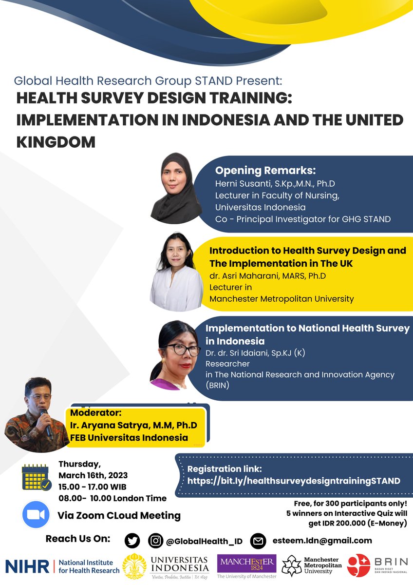 GlobalHealth_ID's tweet photo. Hello everyone, 

The registration for Health Survey Training still open 

do register yourself in this link: https://t.co/am0ThKsrU1 https://t.co/6BuUsCyl9z
