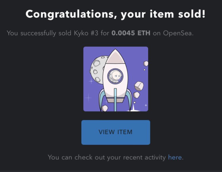 Wow, I wasn’t expecting this.

My @nftkyko NFT sold! 🎊

Thanks <a href="/DogeDestinyApp/">Doge Destiny (Base🟦)</a> for adopting kyko’s Rocket.. 

I hope your collection 🚀 to the 🌝 ‼️

#NFT #NFTCommunity