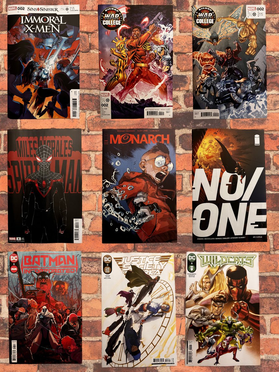 This weeks #NewComicsDay #pulllist #pickup #ImmoralXmen #BishopWarCollege #MilesMorales #Monarch #NoOne #BatmanInc #JSA #WildCATS #marvelcomics #dccomics #imagecomics 

I forgot to order Captain Marvel 47 so I gotta go look for her this weekend #iso #iamiso