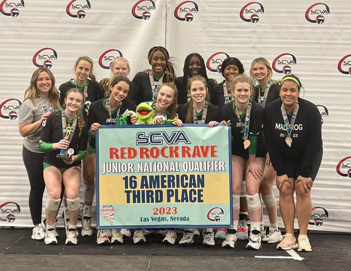 teachertire's tweet photo. 3rd place Finish today in the Red Rock Rave qualifier in Las Vegas out of 157 team. They played 12 games and won 22 sets out of 24. Proud of all of them and especially my girl #22.  Congratulations girls and Coaches. Keep chasing that bid! #MADFROG #setter #redrockrave https://t.co/bHARWkkllQ