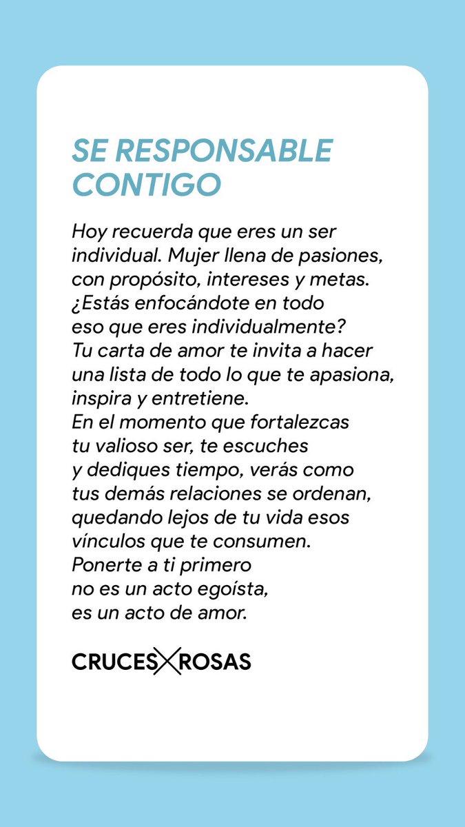Y tu, cómo eres responsable contigo? 💖

Porque hay que recordar que ponerte a ti primero no es un acto egoísta, es un acto de amor.🫶🏻✨

Gracias @thalia_eme por esta hermosa colaboración 🥹