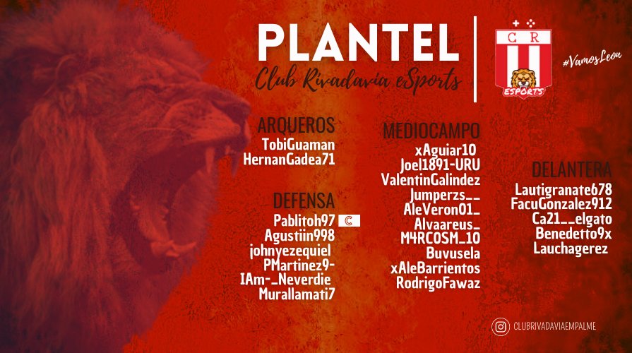⚽ || #PRESENTACIÓN #PS4 

¡HAY EQUIPO! 🎮👊

📋 Este será el plantel que representará al Leon en la Primera División de <a href="/ievargentina/">IEV Argentina</a> 

#VamosLeon 🦁
