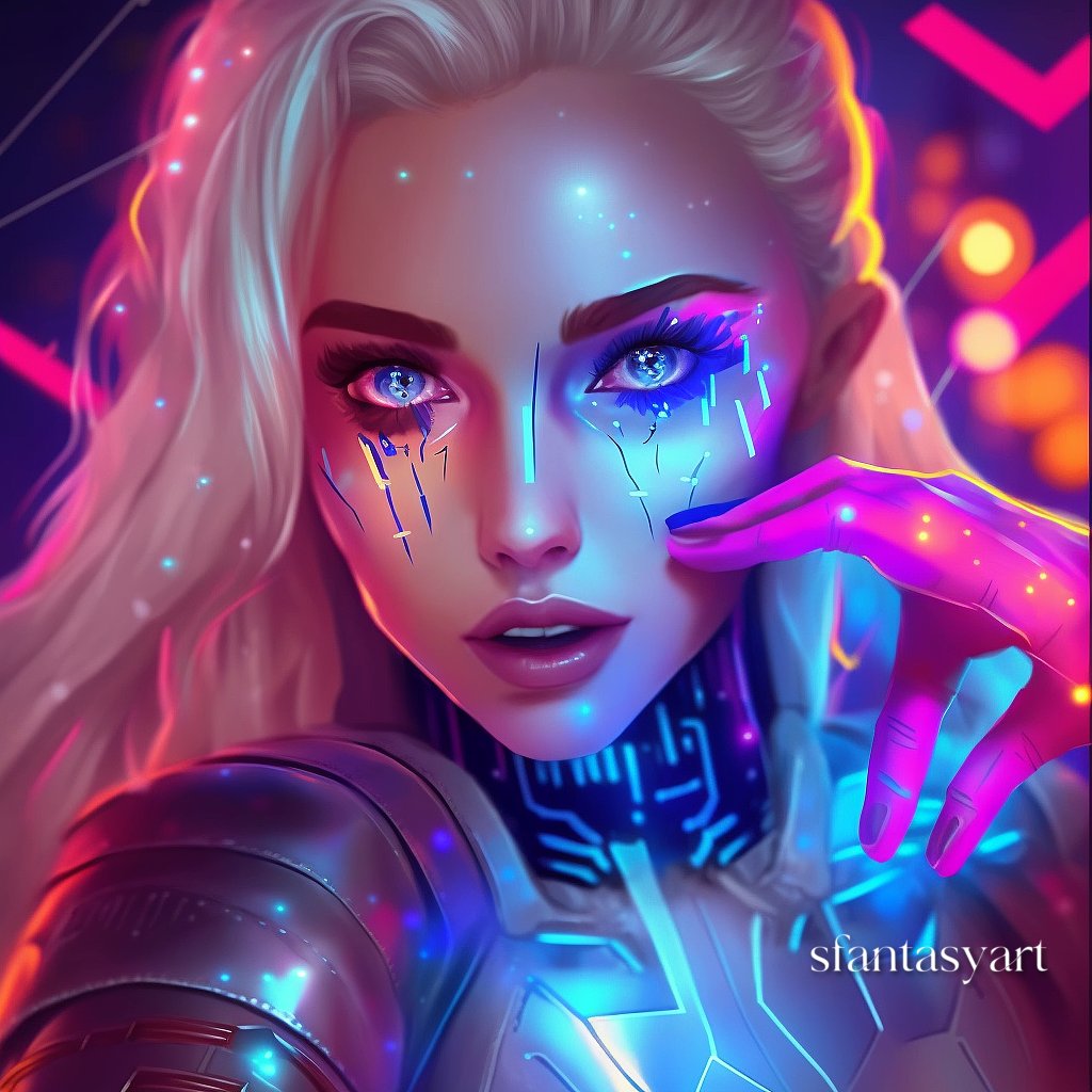 sfantasyart's tweet photo. Neon lights 
Cyber Girl

#AIart #midjourney #artwork https://t.co/Z60jJLv3Gl