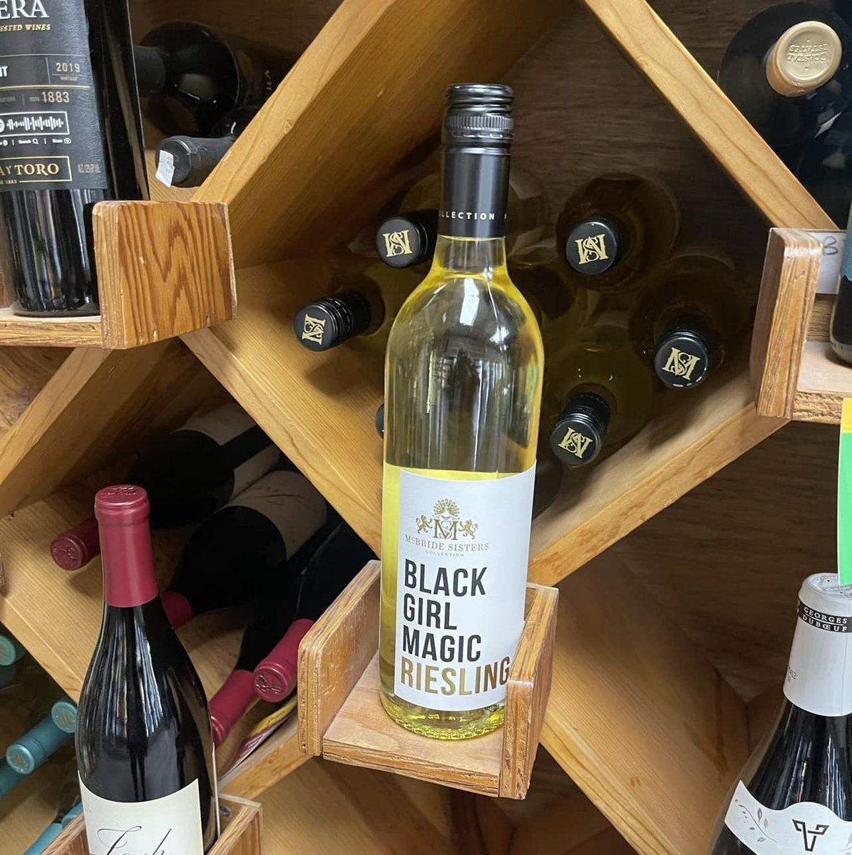 #WineWednesday! 🪄 #BlackGirlMagicRiesling! 🍷
Proud to carry the <a href="/McBrideSisters/">McBride Sisters</a> Black Girl Magic Wines- the largest Black-owned wine company in the US. 
Pairs perfectly with a spicy seafood pasta, seasoned chicken dishes or your favorite charcuterie board.