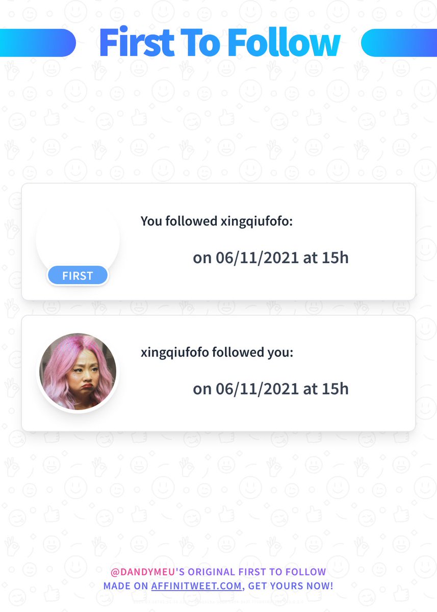 dandymeu's tweet photo. ✨ First To Follow 

You followed xingqiufofo on 06/11/2021 at 15:45:40.
xingqiufofo followed you on 06/11/2021 at 15:46:09.

➡️ https://t.co/v5Bhcyd2Xq https://t.co/qCVscLfrph