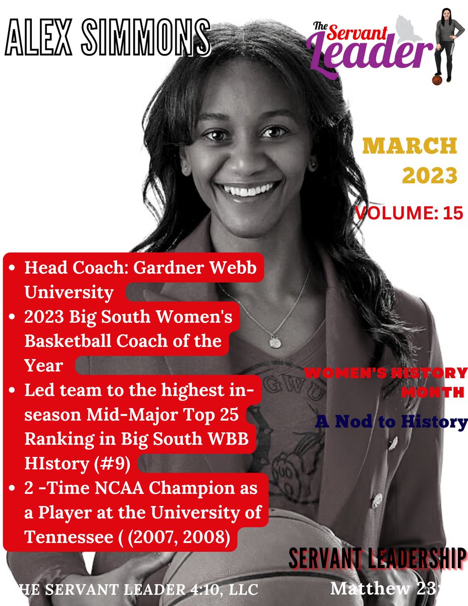 thechelseaf's tweet photo. On day 1️⃣5️⃣ of Women’s History Month, The Servant Leader Coaches Bible Study would like to give 💐 to @apsimms2 ! 

✅Head Coach: @GWU_WBK 
✅2023 @BigSouthSports WBB Coach of the Year

Keep climbing and reaching new heights! We salute you, Queen! 👑 https://t.co/ORj7RwypJz