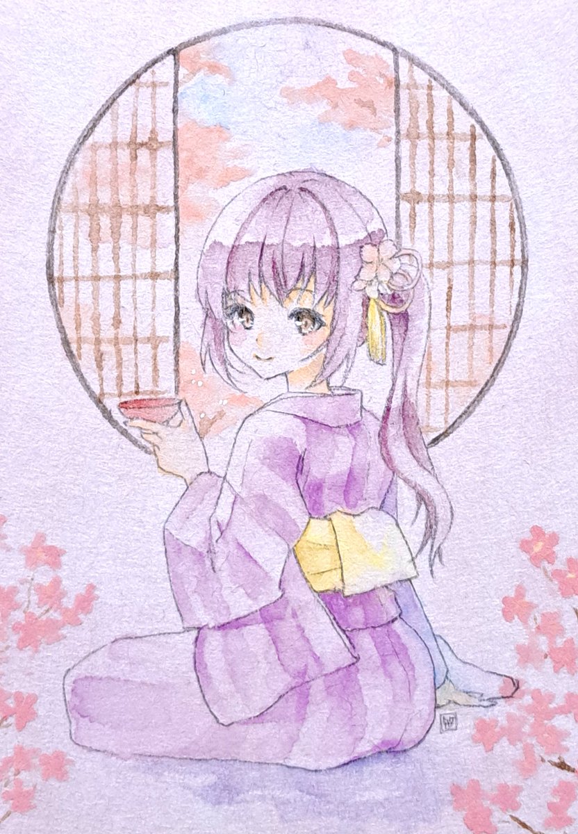 「わーい春ー2枚目のは美濃和紙。#桜の作品でTLにも桜を咲かせましょう#春の創作ク」|ささつゆ🦊5/5【COMITIA144】H28b📚5/6【A40】参加のイラスト