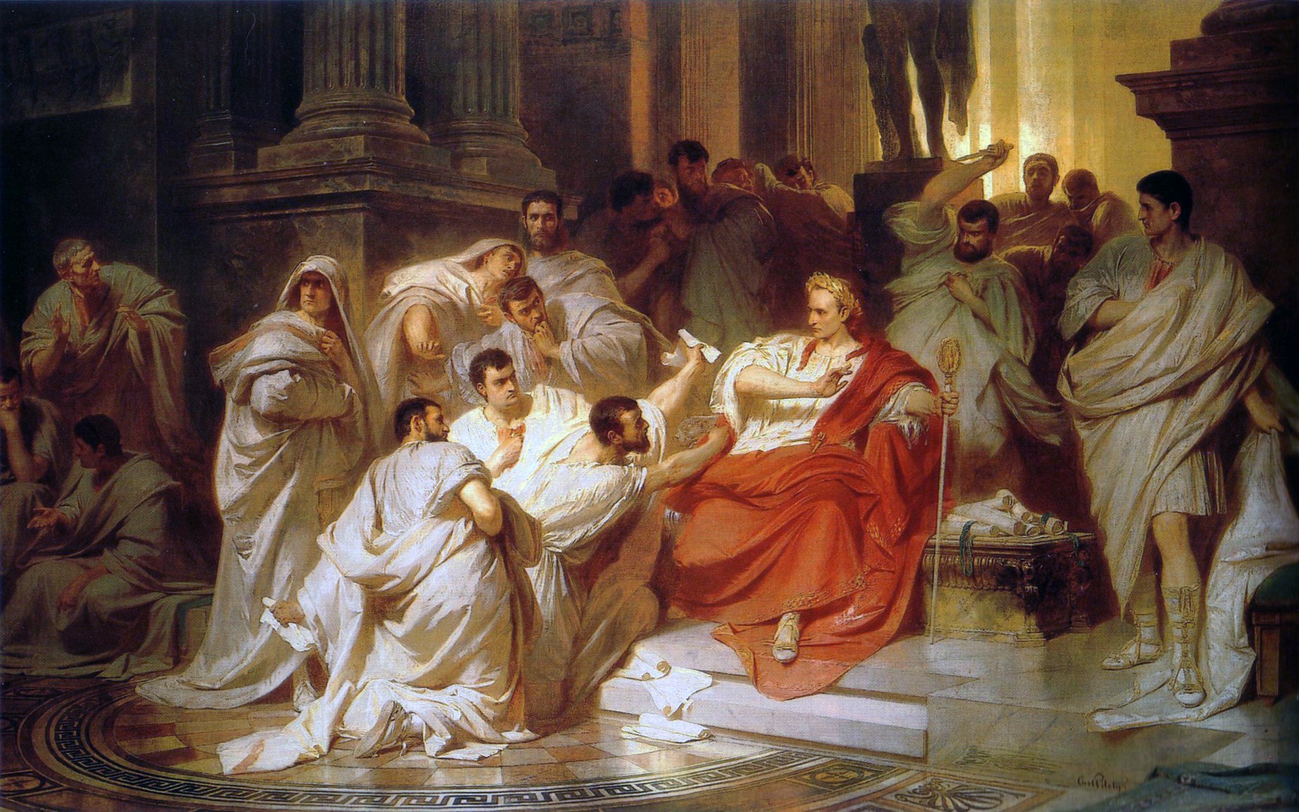 So Caesar enters the Curia.

Mark Antony, Caesar's close friend and ally, was a fierce soldier who m
