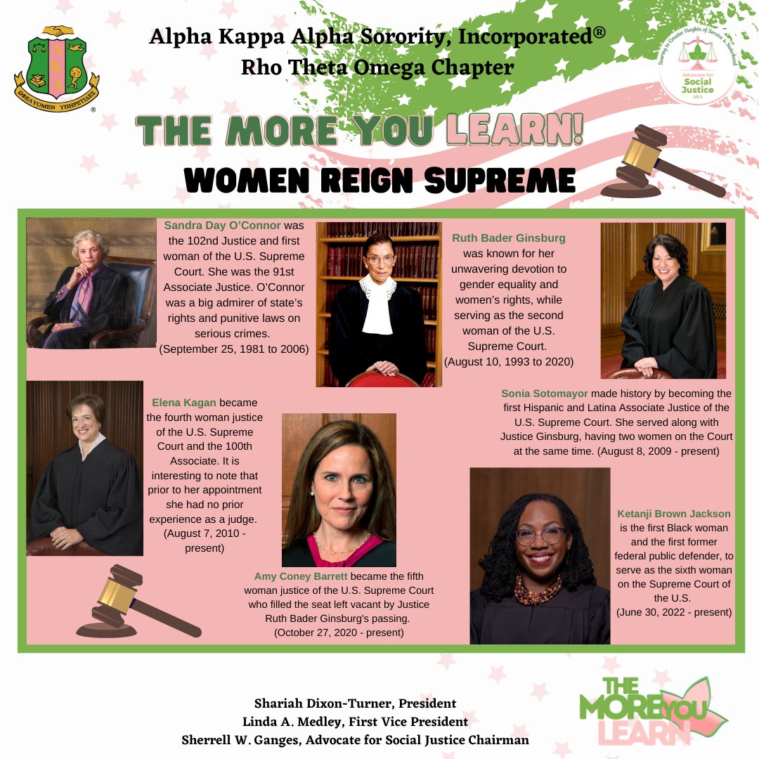 AKA_RTO's tweet photo. In honor of Women’s History Month, learn more about the Women of the United States Supreme Court.
#RTOTheMoreYouLearn #AKARTO #RHOTHETAOMEGACHAPTER #AKA1908 #NAR_1908 https://t.co/V6tqRn8dDv