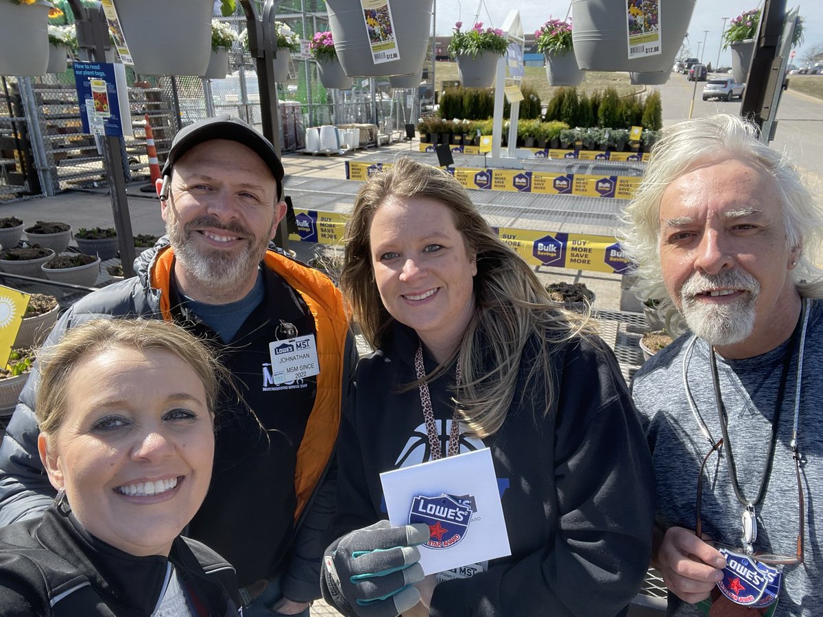 BGiesle's tweet photo. Congratulations to MSM Jobnathan, GP Shawn and GP Ricky for all receiving a red star for spring execution!  Store 1077 is ready for spring! Brittney Pratt Eddie Yarberry John Rissmiller Mike LackeyLPC Curt Franklin #team appreciation #teamwork #nailedit Lowe's Companies, Inc. https://t.co/q1oZ3qRaVb