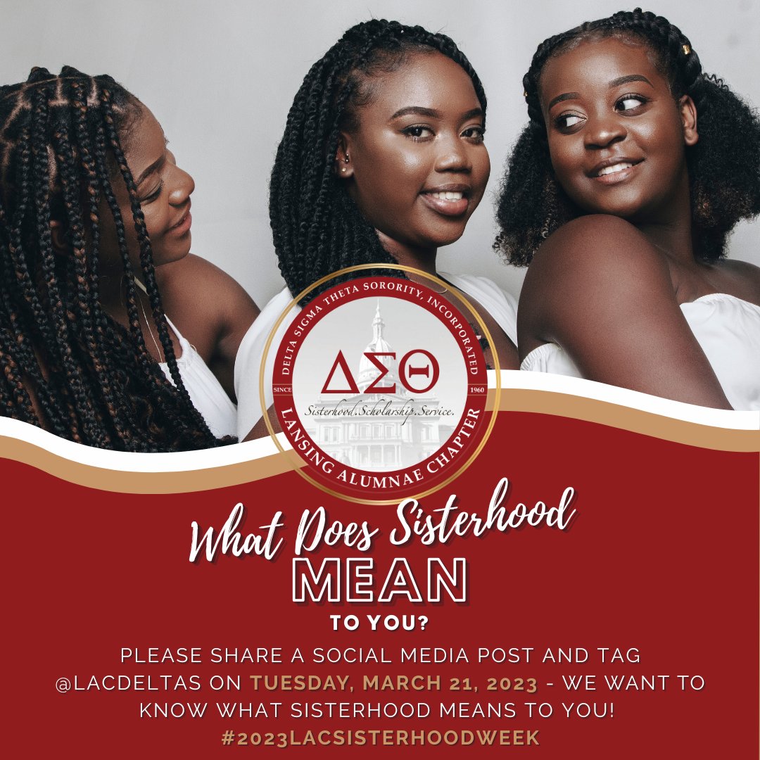 LACDeltas's tweet photo. TUESDAY, MARCH 21, 2023 THROUGH THE END OF THE WEEK
WHAT DOES SISTERHOOD MEAN TO YOU? SOCIAL MEDIA CAMPAIGN

We want to hear from you! Tell us what sisterhood means to you. Use  #2023LACSisterhoodweek

Register at: https://t.co/7hJNa5ohz7 https://t.co/AQOhayXS88