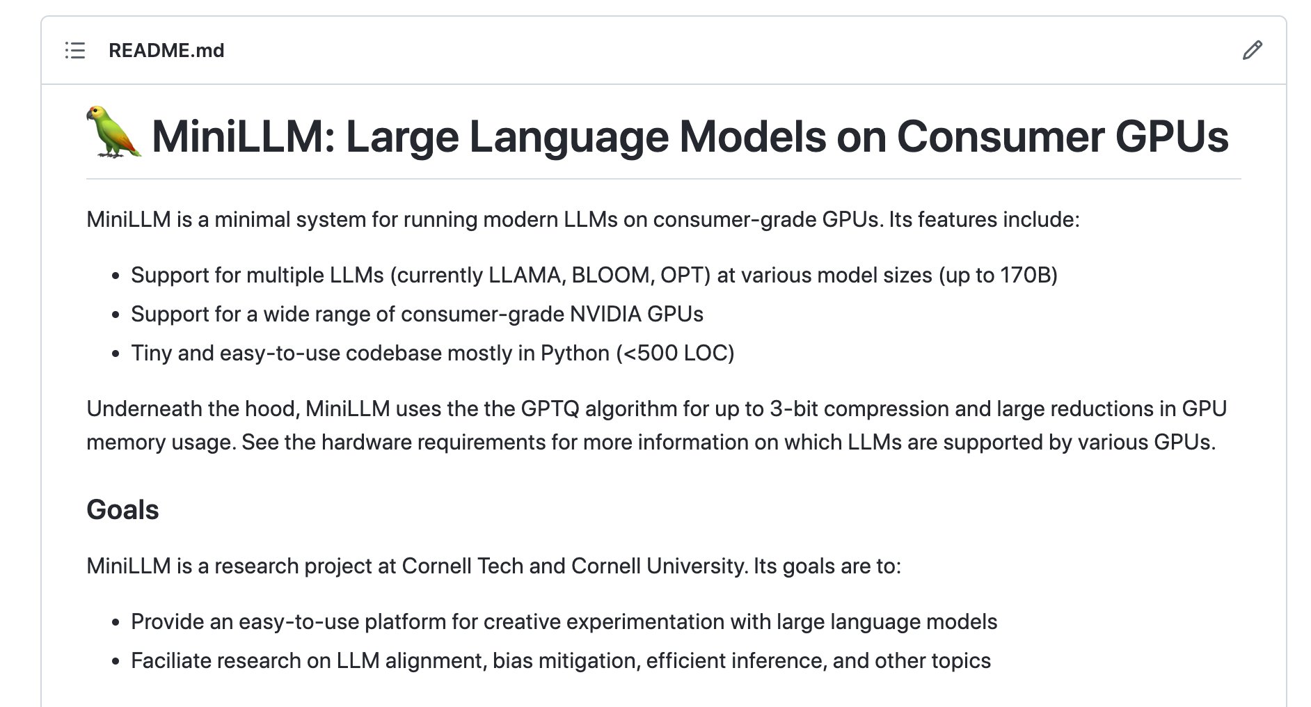My weekend side project: MiniLLM, a minimal system for running modern LLMs on consumer GPUs ✨    🐦  Supports multiple LLMs (LLAMA, BLOOM, OPT)  �