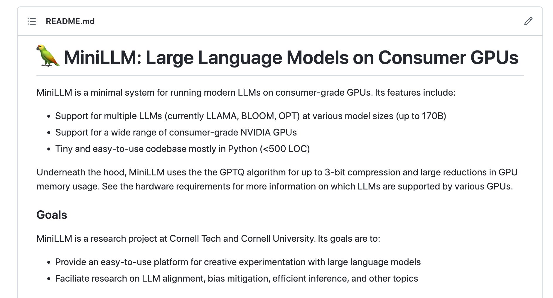 My weekend side project: MiniLLM, a minimal system for running modern LLMs on consumer GPUs ✨    🐦  Supports multiple LLMs (LLAMA, BLOOM, OPT)  