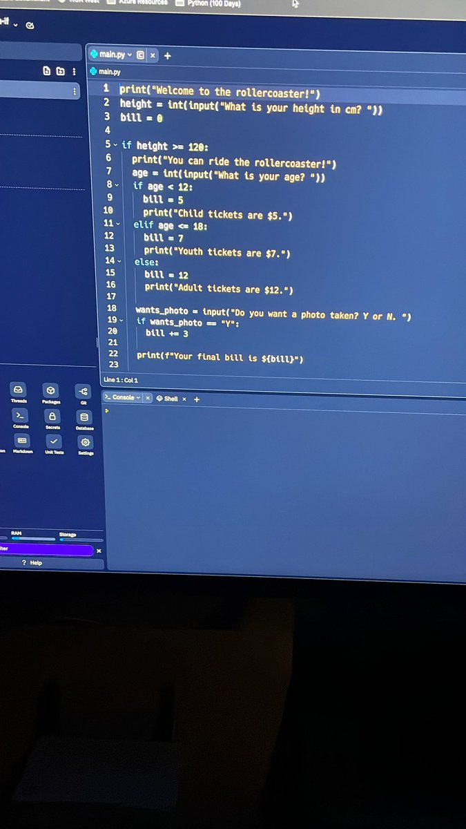 Day 3 #100daysofcodechallenge #Python 

Todays lesson covered if, else and elif statements!