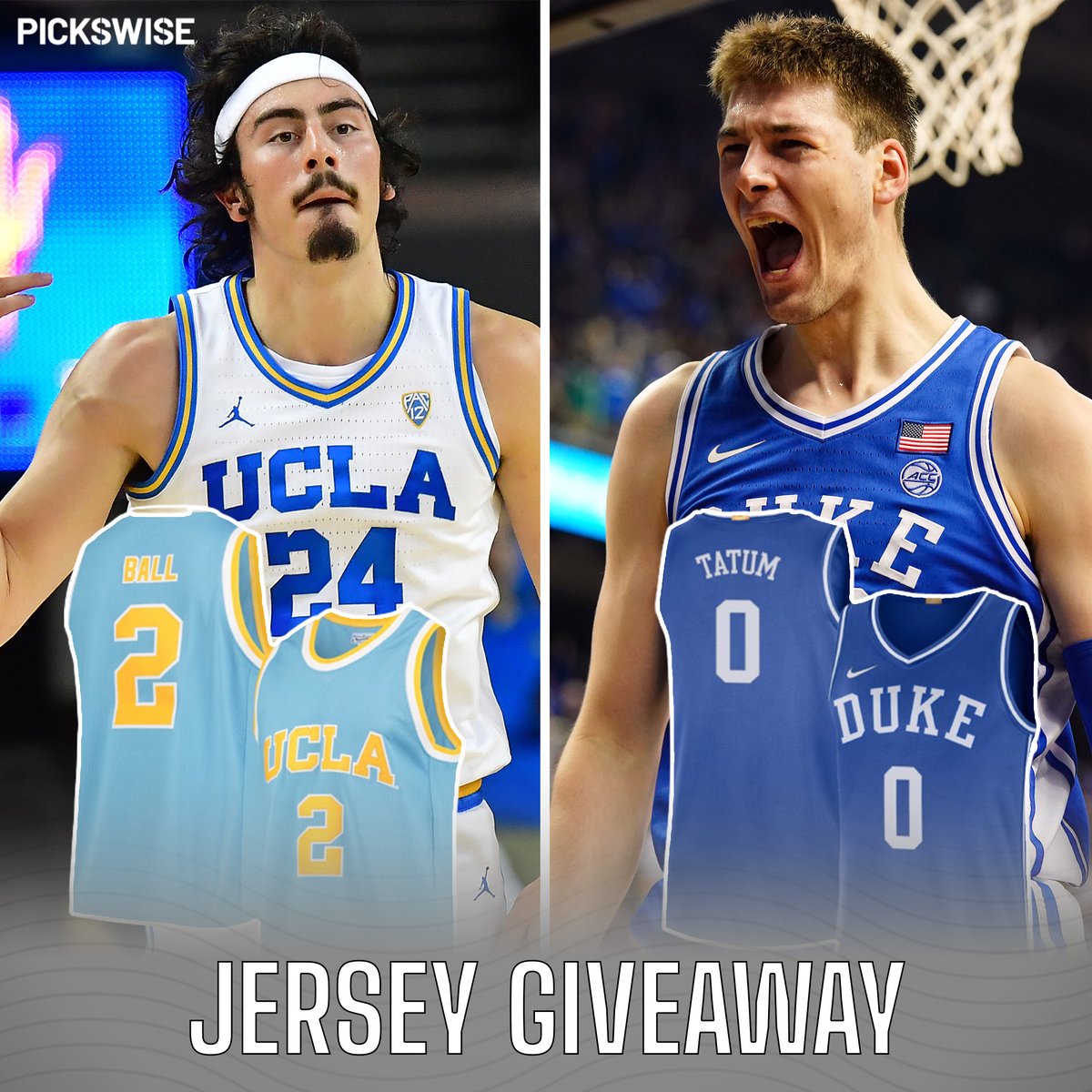 Pickswise's tweet photo. 🚨 MARCH MADNESS JERSEY GIVEAWAY 🚨

To get ready for the NCAA Tournament, we're giving away 3 CBB jerseys and you get to pick your school! All you have to do is...

- Follow us
- RT &amp; Like this
- Reply with any underdog who wins outright during Round 1

GOOD LUCK 😎 https://t.co/GATTekhMEE