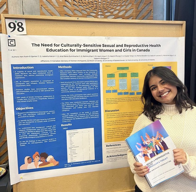 CAWI_CA's tweet photo. Our Sexual &amp; Reproductive Health Campaign Member presented our project on the experiences of immigrant women &amp; girls with the SRH curriculums of Canada &amp; the development of our toolkit at the Science Undergraduate Posted Showcase at McGill! https://t.co/pCWLFxCr5S