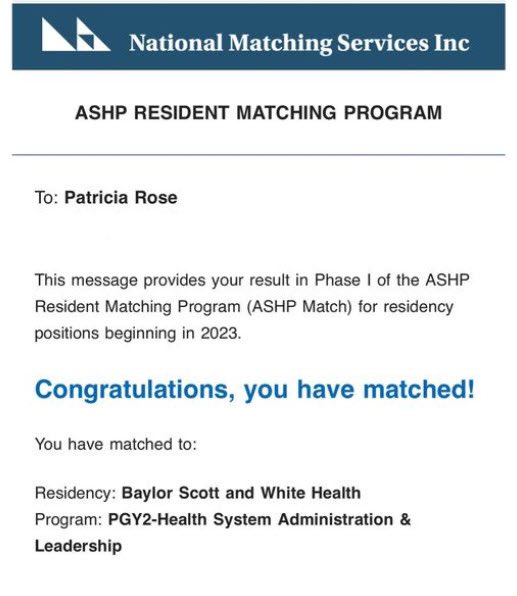 RxRose95's tweet photo. So incredibly excited to have matched with Baylor Scott &amp; White’s Hospital Administration and Leadership PGY2. I would not be where I am today without the endless support from my mentors, friends and family. Endless thank you’s to THFW for kickstarting my career! #TwitteRx https://t.co/dPSnZp86ay