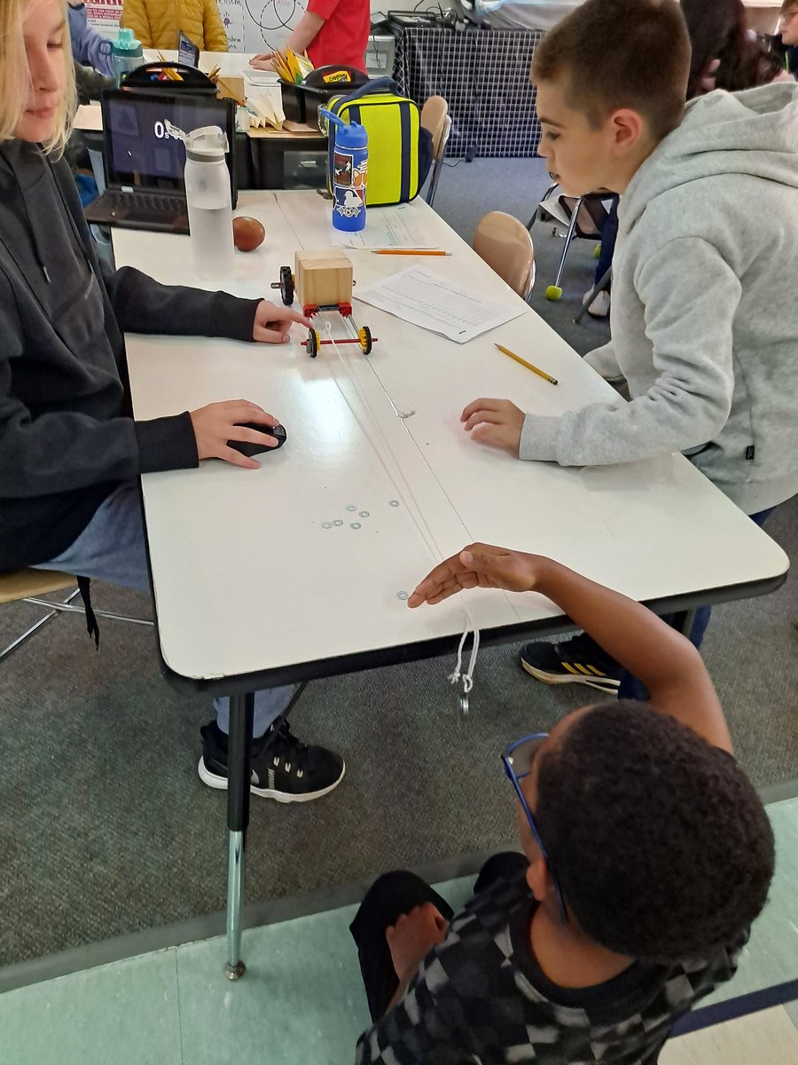 Mrs_KHef's tweet photo. #HefKids2023 showing so much collaboration as they explore how forces, motion and mass are related! #5P1 @WestLakeElem https://t.co/RVs90UPqKi
