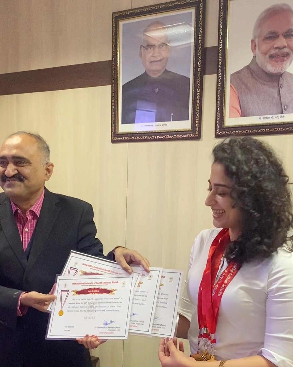 Sentience__'s tweet photo. I was felicitated with four Gold Medals in the field of General Surgery by Maharashtra University of Health Sciences (MUHS) in their 21st Convocation Ceremony held in February 2022 for finishing first in the state, in my General Surgery university exit exam. A surreal experience. https://t.co/GezVGLLW4T