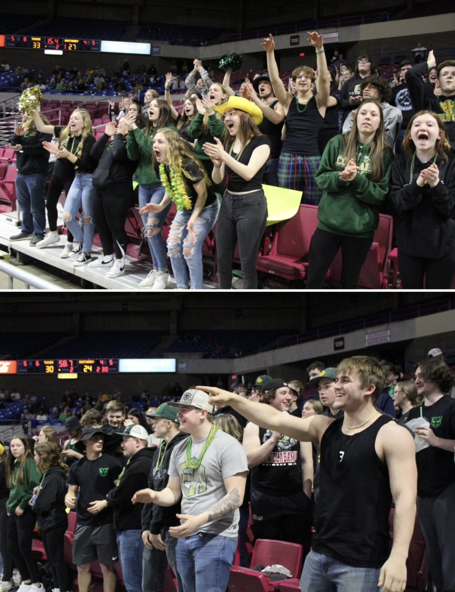 You could feel the energy at the Class A state quarterfinals in Charleston as the East Hardy student section came along for the journey cheering loudly 🏀🐾💚💛 ⁦@BasketballHardy⁩