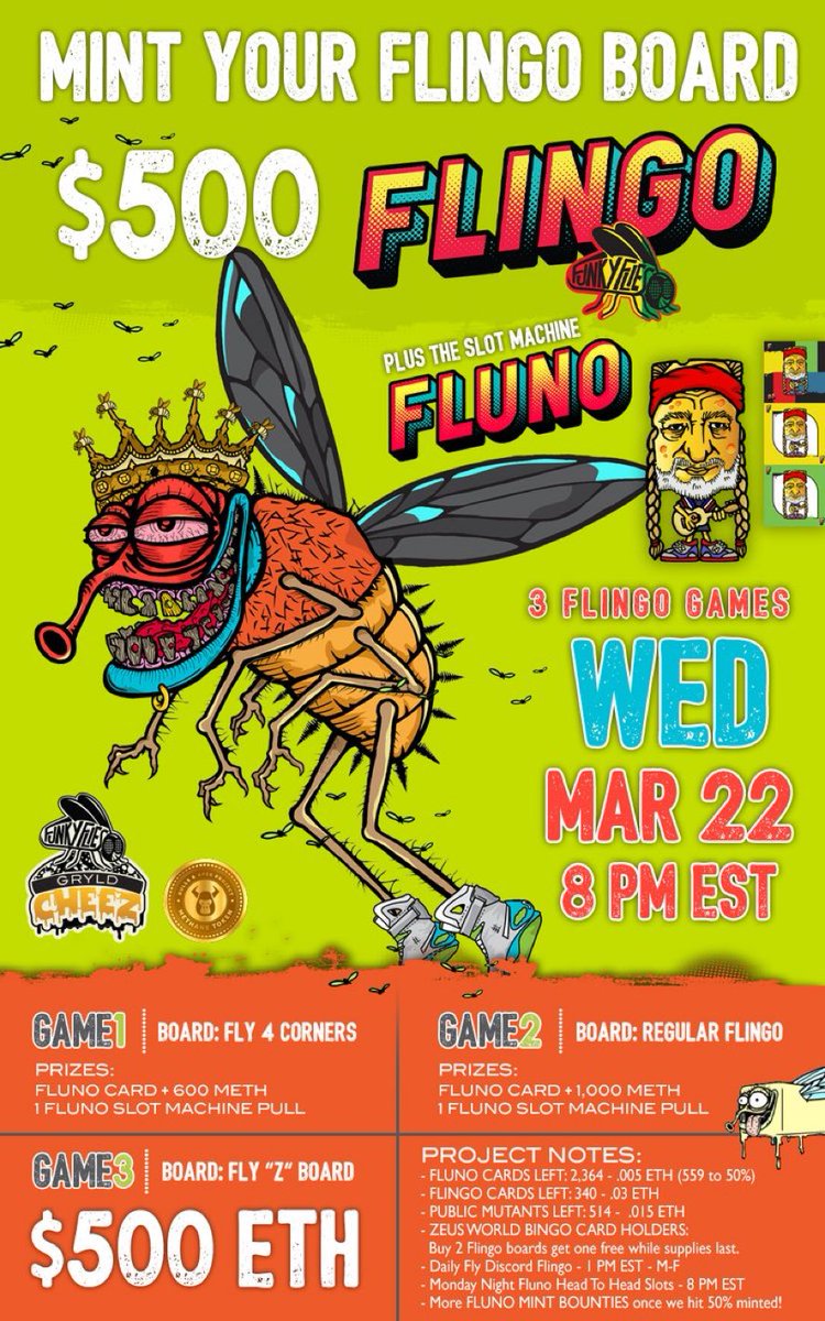 🚨HUGE NFT GIVEAWAY 😃🎉

Celebrating #spaces this week! Apply for the #free #NFTgiveaway below!⤵️

🎁Prize: Flingo Board

To Enter:
✅Follow <a href="/funky_flies/">Funky Flies</a> &amp; @apolloNFU
✅RT+❤️
✅Tag 3

Must be in #spaces this Thursday to win👇:
x.com/i/spaces/1mrGm…✅

#NFTcommunity