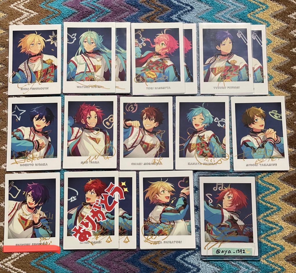 aya_1592's tweet photo. 【交換】あんスタ 7周年 ぱしゃっつ

譲→
英智 渉 桃李 弓弦 北斗 真緒 千秋 奏汰 翠 忍 藍良 凪砂 日和 宗 みか 燐音 こはく 敬人 颯馬 零 薫 晃牙 アドニス なずな 友也 創 光 凛月 嵐 司 夏目 つむぎ 宙

↓ https://t.co/ccnZXlLgAT