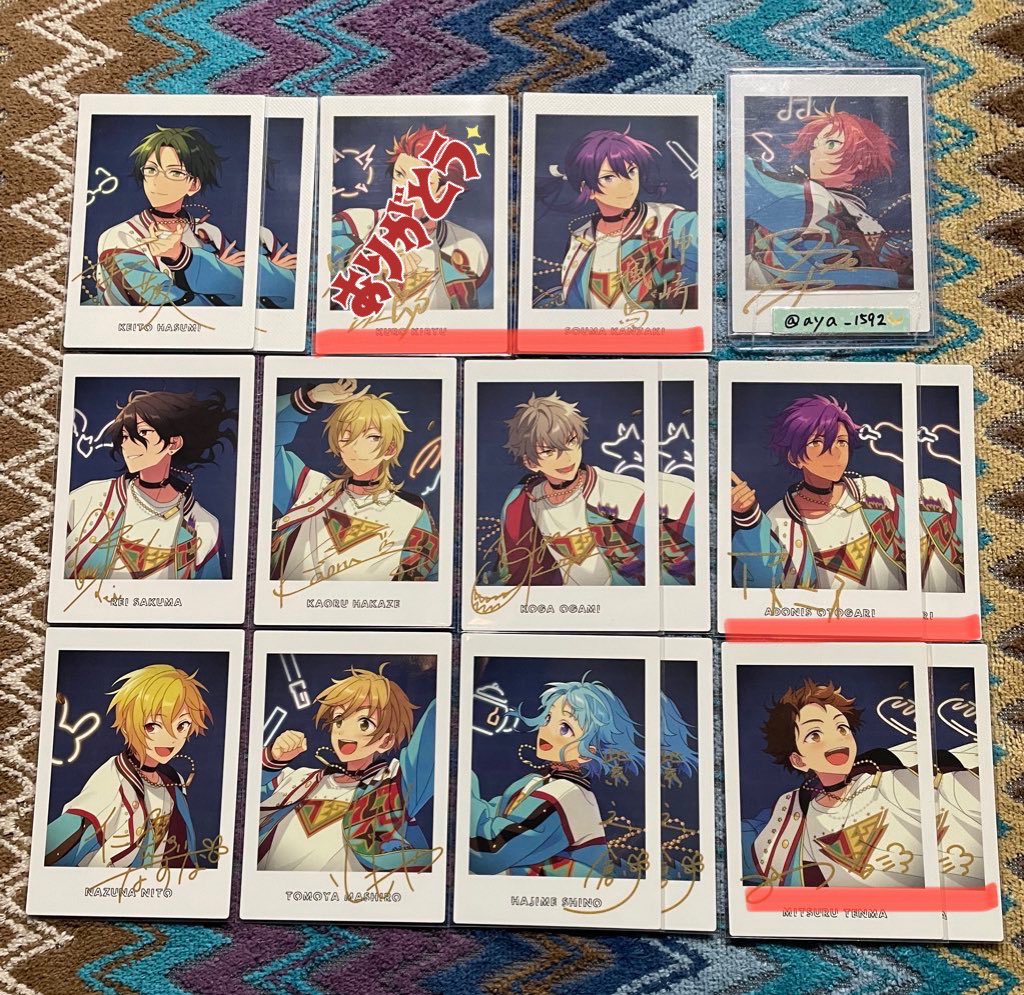 aya_1592's tweet photo. 【交換】あんスタ 7周年 ぱしゃっつ

譲→
英智 渉 桃李 弓弦 北斗 真緒 千秋 奏汰 翠 忍 藍良 凪砂 日和 宗 みか 燐音 こはく 敬人 颯馬 零 薫 晃牙 アドニス なずな 友也 創 光 凛月 嵐 司 夏目 つむぎ 宙

↓ https://t.co/ccnZXlLgAT