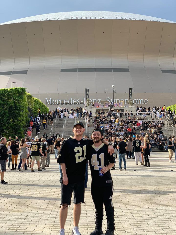 JohnJHendrix's tweet image. Meet Jeremy Richard, super Saints fan (right).

He has a large mass on his brain, and is having a biopsy done tomorrow at 2PM. The fear is that it's cancerous. 

Calling on fans to leave him some positive thoughts and prayers here: instagram.com/p/CpyDnUVP-rC/