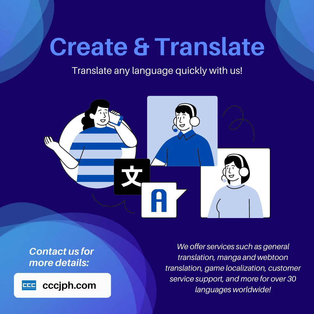 Create a new story with CCC! 🖊️

With a wide range of services and expertise, we make sure your language needs are met. CCC is here to help! cccjph.com/contact-us

#GeneralTranslation #Translation #MangaTranslation #GameLocalization #CustomerServiceSupport #MultilingualServices