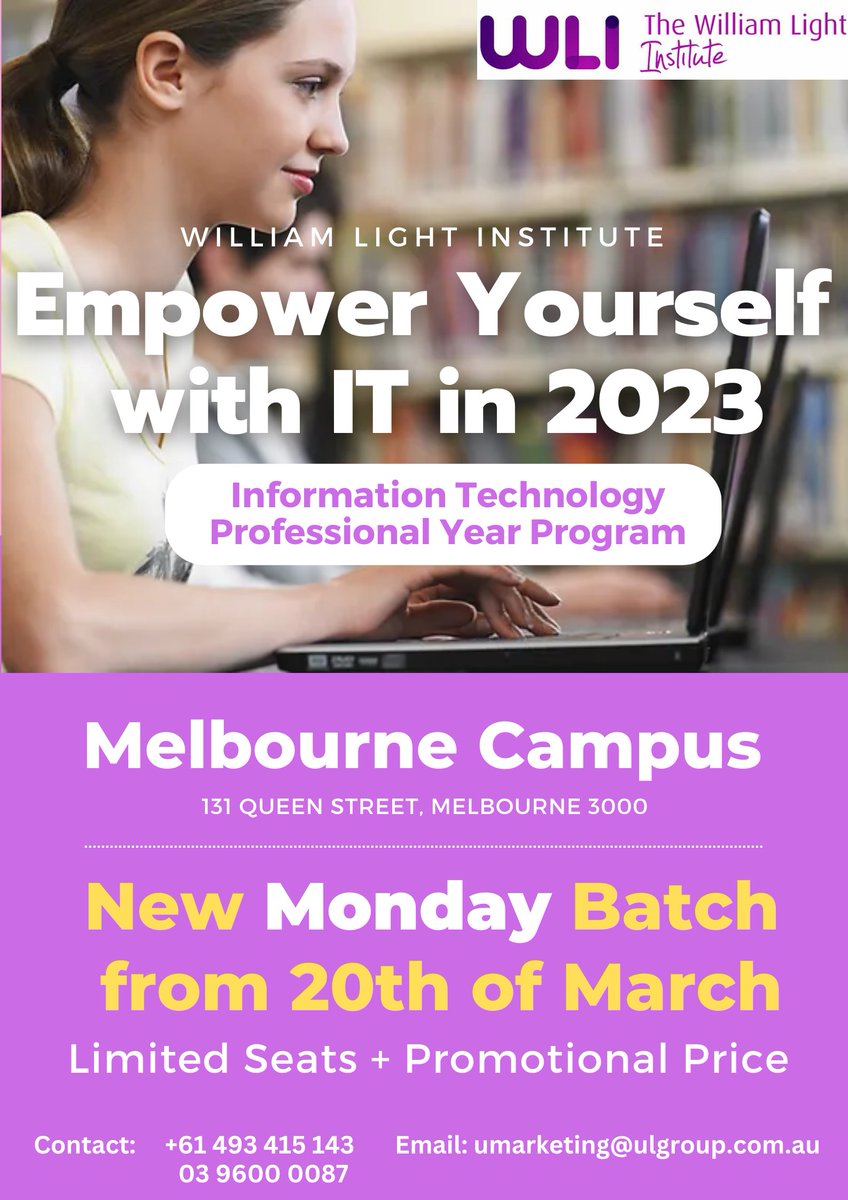 studyuit's tweet image. Come and join the new Monday batch for Professional Year Program for ICT!🔥

Limited Seats and Promotional Price😍

Please contact:
+61 493 415 143
Email: umarketing@ulgroup.com.au

#Professional #higherself