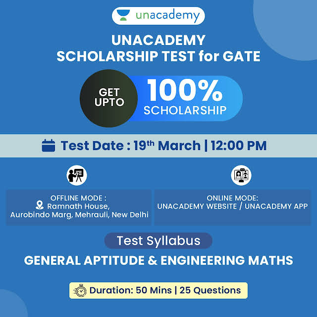 gate_academy's tweet image. 👉For Offline Test: bit.ly/3TcOJMU
👉For Online Test:
MH &amp;amp; CH: bit.ly/3l6fRkl
Civil: bit.ly/428xwsb
EE/ECE: bit.ly/3ZM37OC
CS/IT: bit.ly/3Tglb0R
Attend the first-ever Engineers&apos; Conclave &amp;amp; Scholarship Test (offline)

19th Mar 23 10 AM