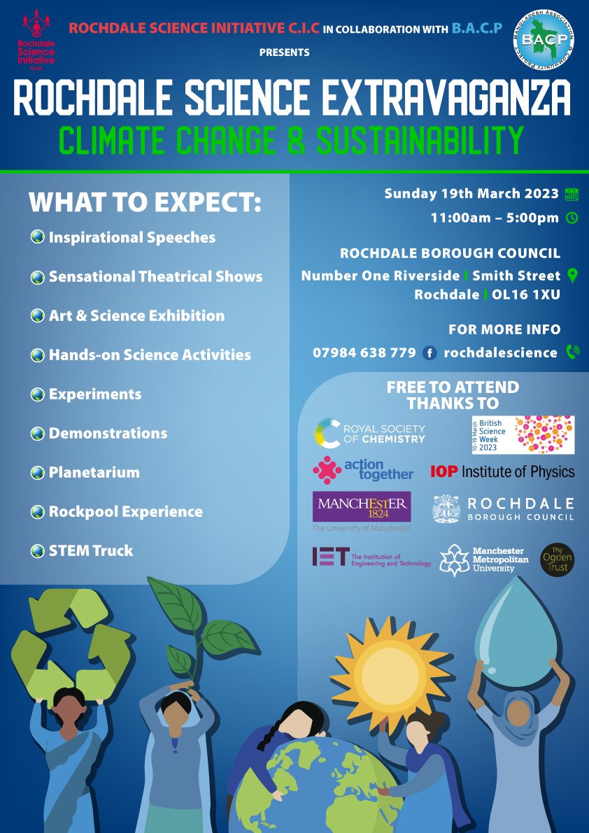 Only a few days to go until @rochdale_c Science Extravaganza!

Lots of activities, demos &amp; more relating to climate change and sustainability – explore #floodrisk with our interactive #sandbox.

Sunday 19th March, 11am to 5pm, Number One Riverside, #Rochdale. Free entry!