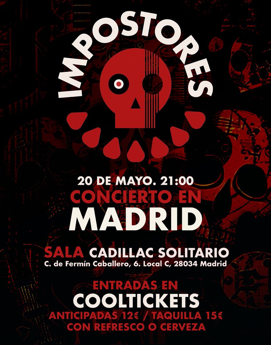 Y BOOM💥! Madrid, estamos de vuelta. 20 de mayo es la fecha elegida, ¿La sala? Cadillac Solitario , ¿La hora? 21h.

🎟️¡Pilla tu entrada en @cooltickets.es que hay pocas!

#ConciertosMadrid  #planesenmadrid #Madrid #cooltickets