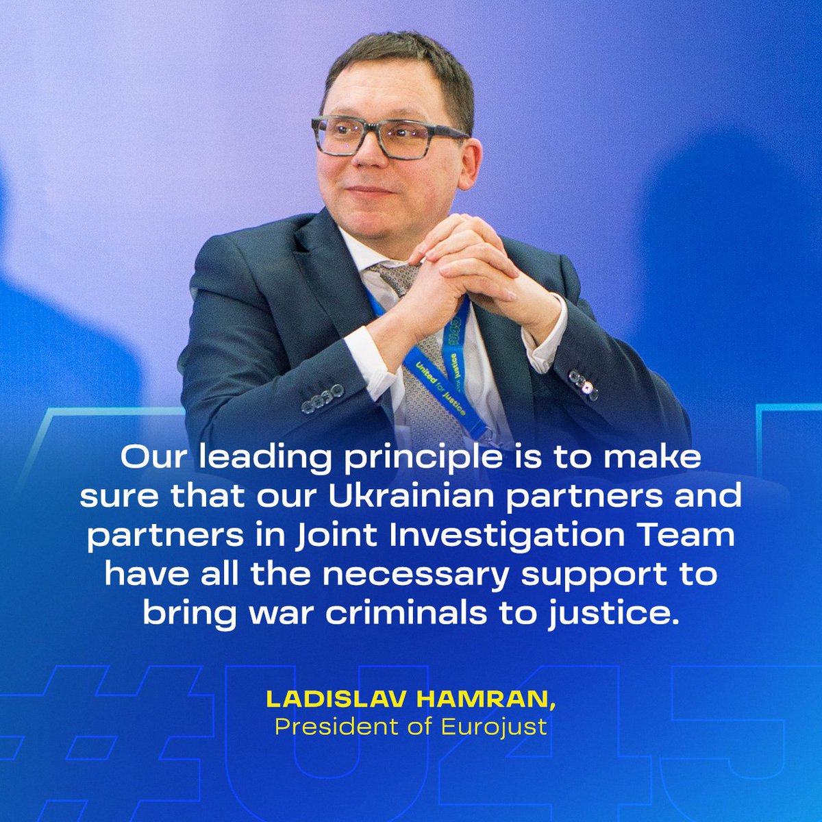 U4JConference's tweet photo. Modern conflicts require a decisive response from the international community.

At the #UnitedForJustice Сonference in Lviv, President of Eurojust Ladislav Hamran spoke about the efforts of countries and international institutions to investigate crimes committed during conflicts. https://t.co/18jI5PcELa