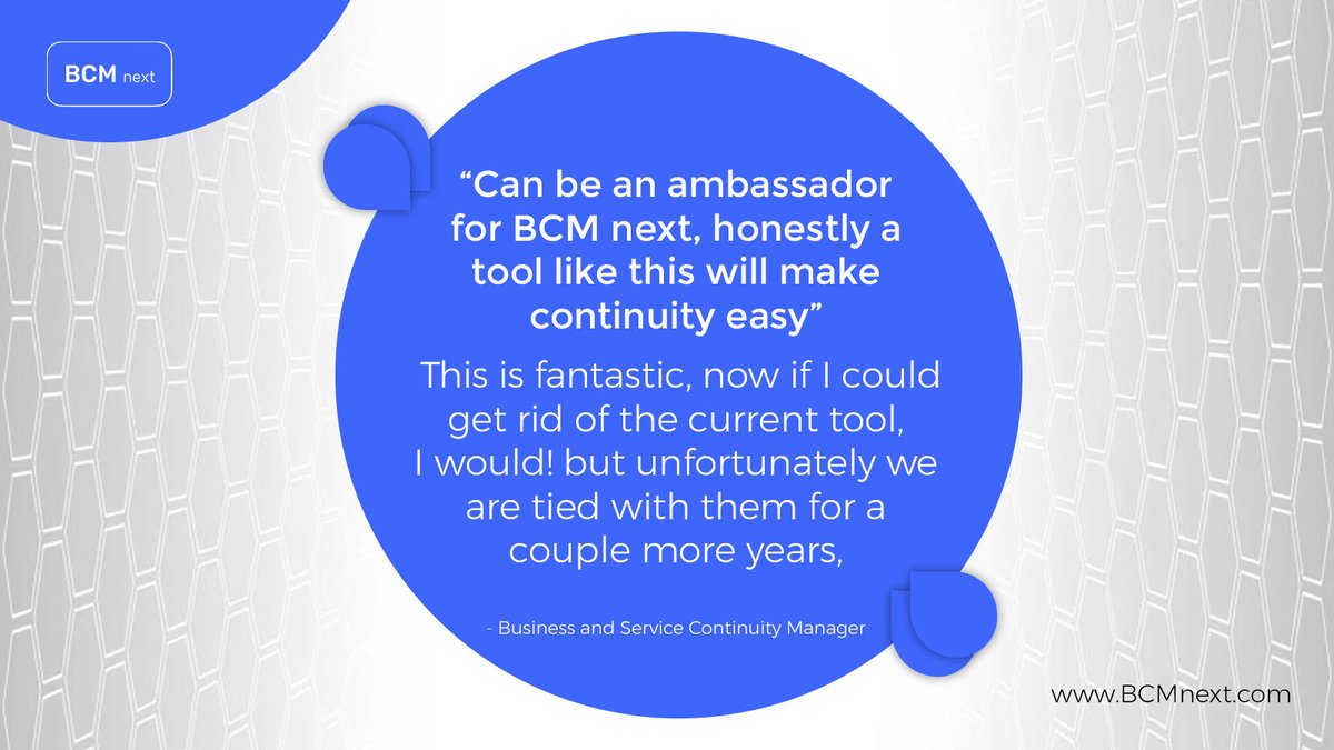 BCM_next's tweet image. Get connected with BCM next for making a robust continuity measure for your company. 
BCM next! Your trusted partner
bcmnext.com 
.
#testimonial #bcmnext #disasterrecovery #review #businesscontinuity #riskmanagement #business #crisismanagement #resilience #technology