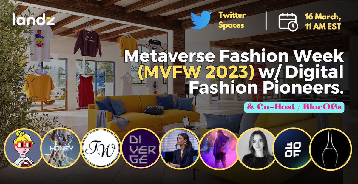 landz_nft's tweet photo. Our next #Spaces is not just interesting, it’s fashionably fabulous with an amazing panel🔥👇🏼

@TokyoWhiteInt
@asyasumik
@honeyloveclub_
@CoffeeNerd2_0
@megan_kaspar
@JacCourtney 
@LORDESANCTUS 
@auroboros_ltd 
@futures_nft 

Join us - https://t.co/DC6heBu6Ut

#MVFW23 #fashion https://t.co/amzgL93KFA