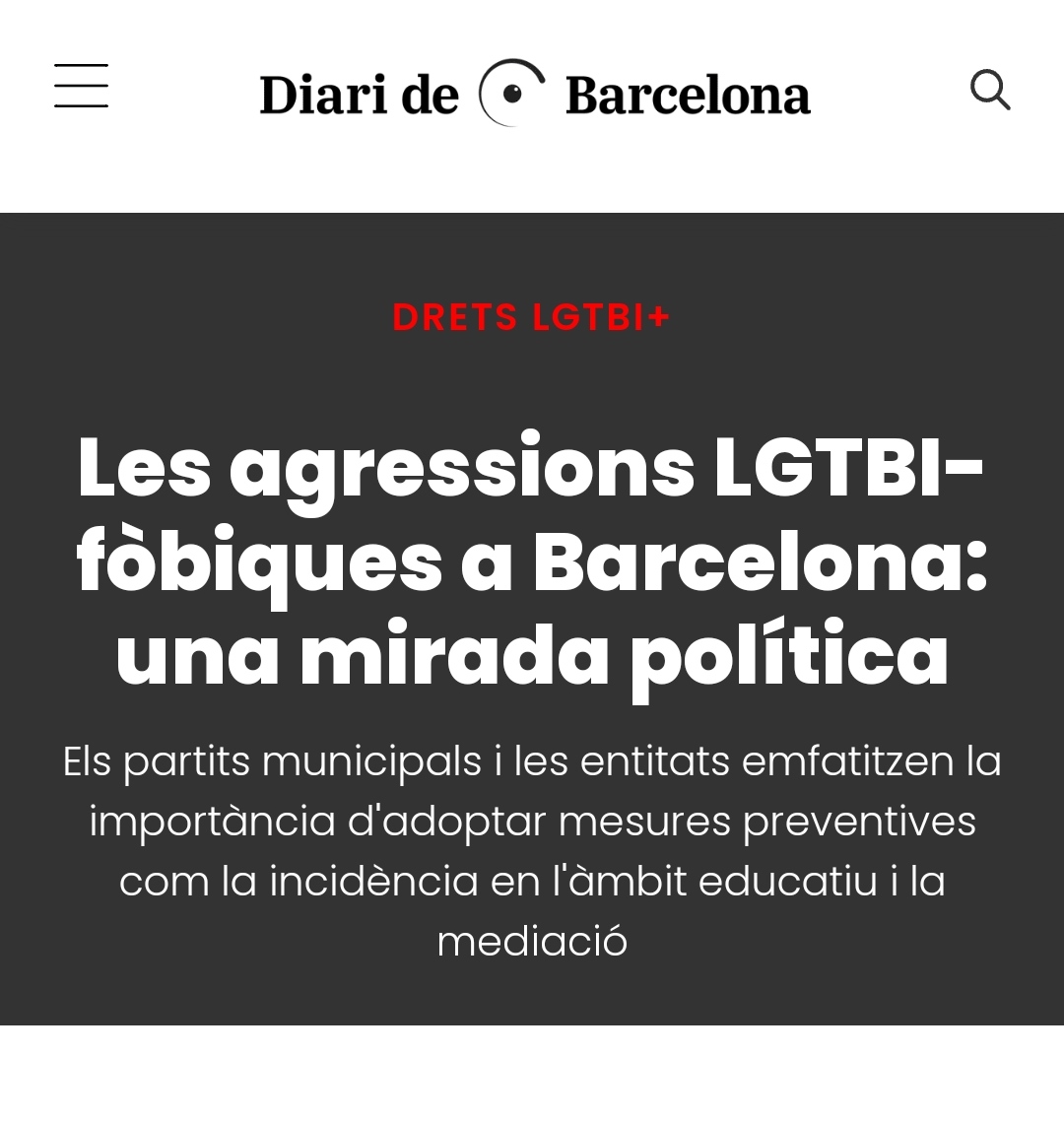 bashachanguerra's tweet photo. #LGBTQ 
Parlem amb @diaridebcn de polítiques LGBT a l'àmbit municipal:
✅Incorporar la realitat dissident als entorns educatius i serveis públics d'atenció,
✅mantenir la memòria històrica de les lluites LGBT de la ciutat o
✅abordatge no punitivista pels agressors
@CUPBarcelona https://t.co/d1j5cTKRvK