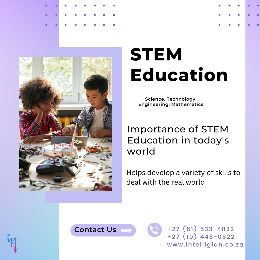 Intelligian's tweet photo. STEM Education has become a critical component in today’s education system, it is said to grow by 8.8% by 2028

Here are some examples on how STEM education can impact your child’s growth 

#stem #stemeducation #stemeducationforkids #mathematics #science #technology #tech https://t.co/PTOvWDkVux