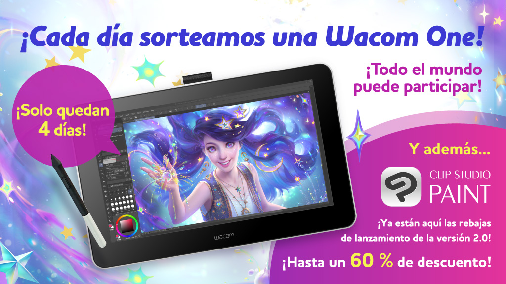 clipstudiopaint's tweet photo. ¡Tercer día para ganar una Wacom One! Participa siguiéndonos y retuiteando esta publicación. Celebramos el lanzamiento de la poderosa versión 2.0 por todo lo alto con rebajas hasta el 20 de marzo a las 8h GMT! Más detalles aquí: https://t.co/Hyq4ciNyuR https://t.co/3hGUPbQclG