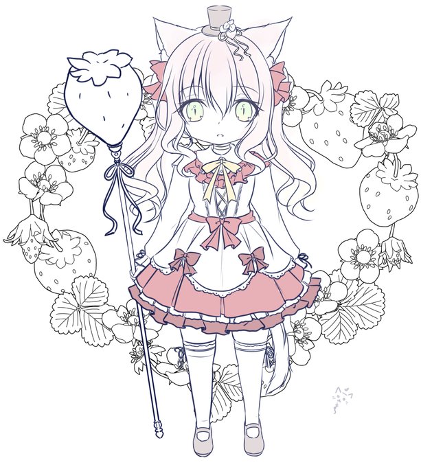 去年の今頃描いて一部だけしか載せてなかった気がするいちごちゃんが出てきたのでぺたり🍓(アナログで仕上げようと思ってそのまま・・・) 