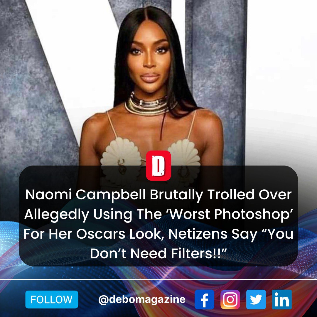 Naomi was criticised online for shrinking her head, nose, and jaw. The model was criticised for brightening her photo because some said she didn't need filters.
.
.
#Naomi #PhotoshopControversy #BodyImageIssues #NaturalBeauty #debonairndmag #debomagazinepost