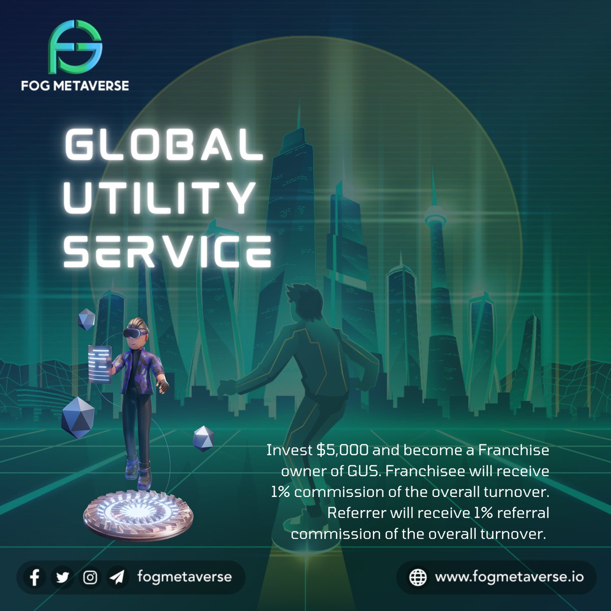 FOGMetaverse's tweet photo. Invest in FOG Metaverse today &amp; become a Global Utility Service (GUS) franchise owner!

Becoming a GUS Franchise owner will entitle you to many rewards and commissions!

Start Your Future Today!
https://t.co/M3GfnqY9uT

#fog #metaverse #networking #blockchain #cryptocurrency https://t.co/Ajjd4ebJXu