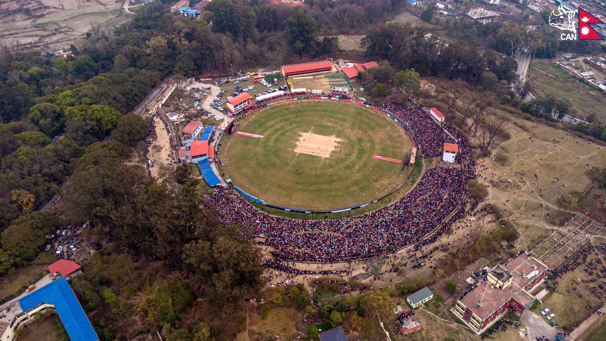 CricketNep's tweet image. Incredible Scene as Thousands of Fans came to witness the Epic Showdown Between Nepal and UAE at TU International Cricket Ground. Check out these Stunning Pictures of a Housefull Crowd Cheering on their Teams!

 #CWCL2 #NEPvUAE #weCAN