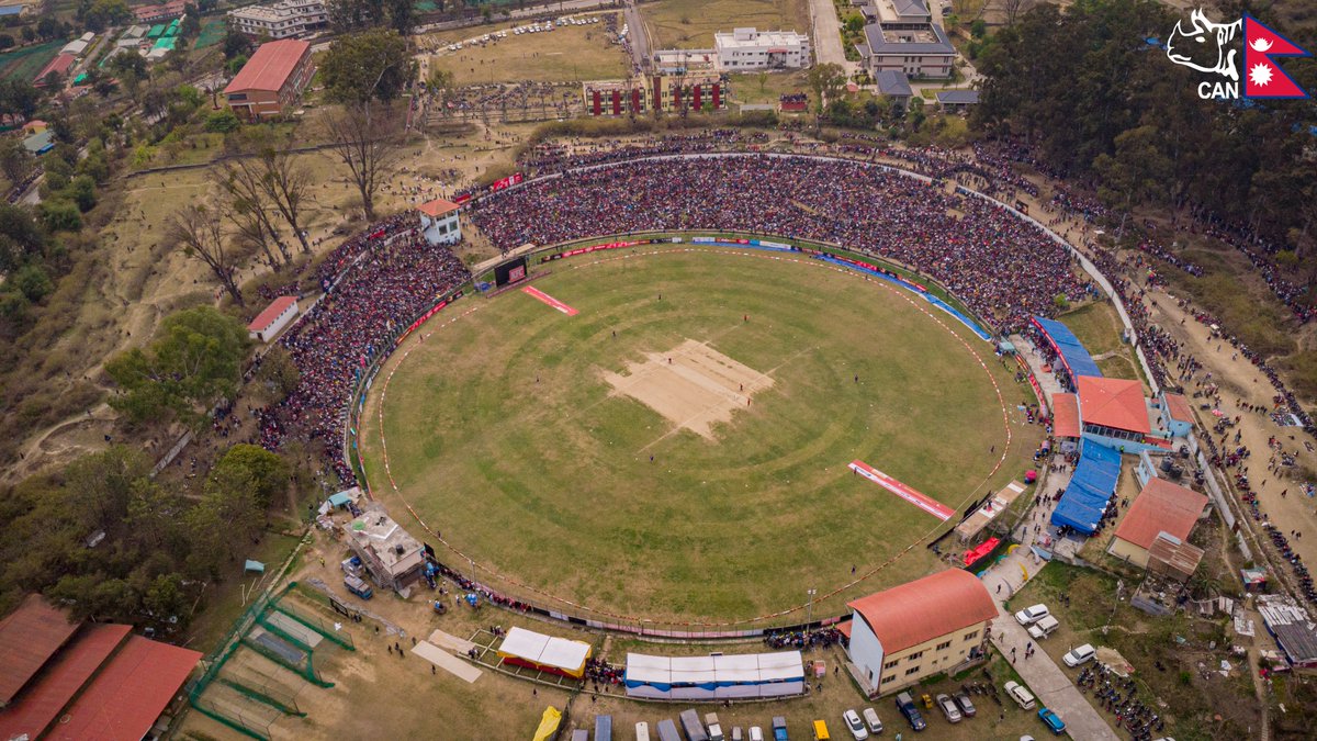 CricketNep's tweet image. Incredible Scene as Thousands of Fans came to witness the Epic Showdown Between Nepal and UAE at TU International Cricket Ground. Check out these Stunning Pictures of a Housefull Crowd Cheering on their Teams!

 #CWCL2 #NEPvUAE #weCAN