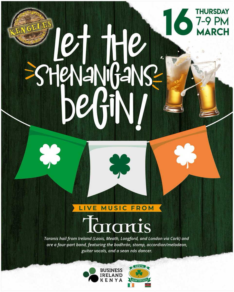 Let the celebrations begin. The #StPatricksDay2023 is here. @kenirishsociety and Business Ireland Kenya are pleased to have this evening of fun and celebration. Let the shenanigans begin 🇮🇪🍀🍻🍻